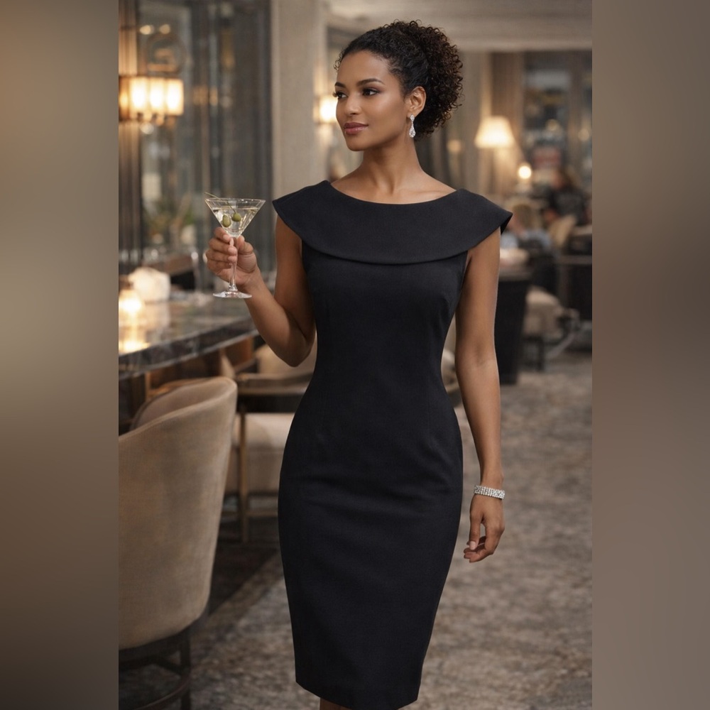 Banana Republic Italian fabric wool blend sheath size 12 unlined black bust dart